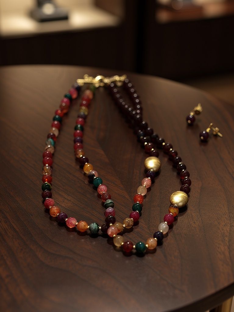 Collar Doble de Cuentas Multicolor con Detalles Dorados