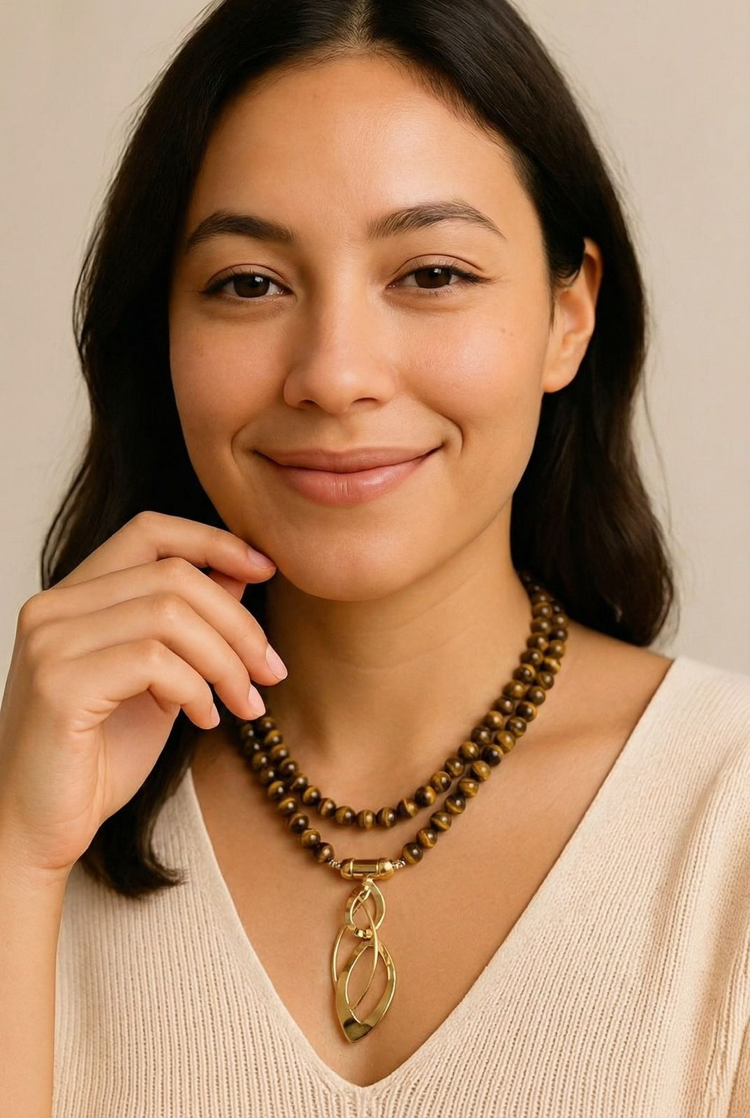 Collar Doble de Piedras Naturales en Tonos Café