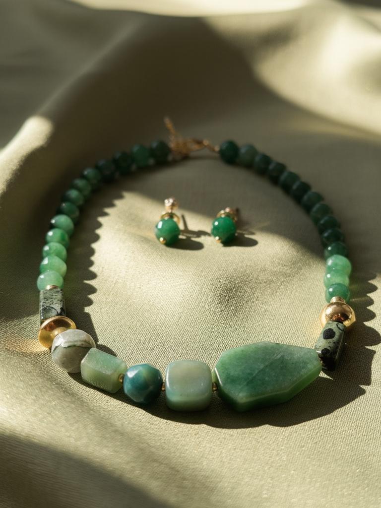 Collar Verde Natural con Piedras Geométricas