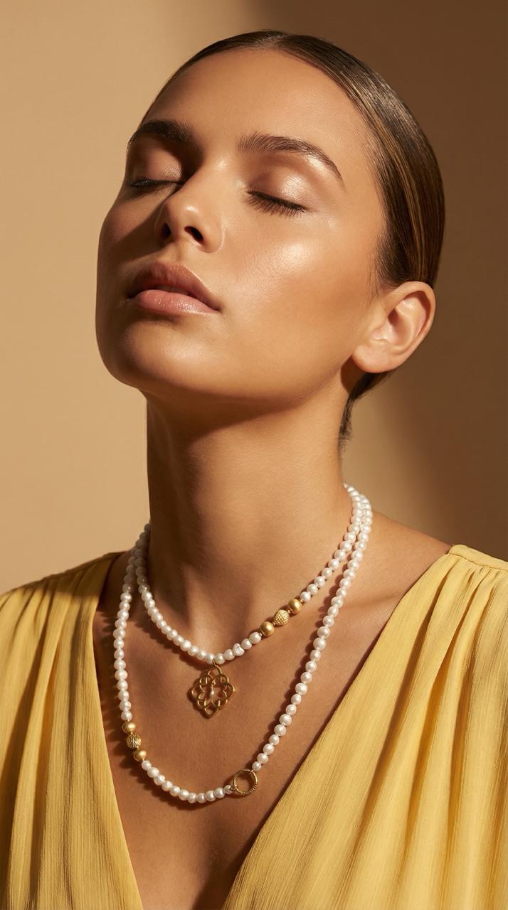 Collar de Perlas Doble con Dijes Dorados