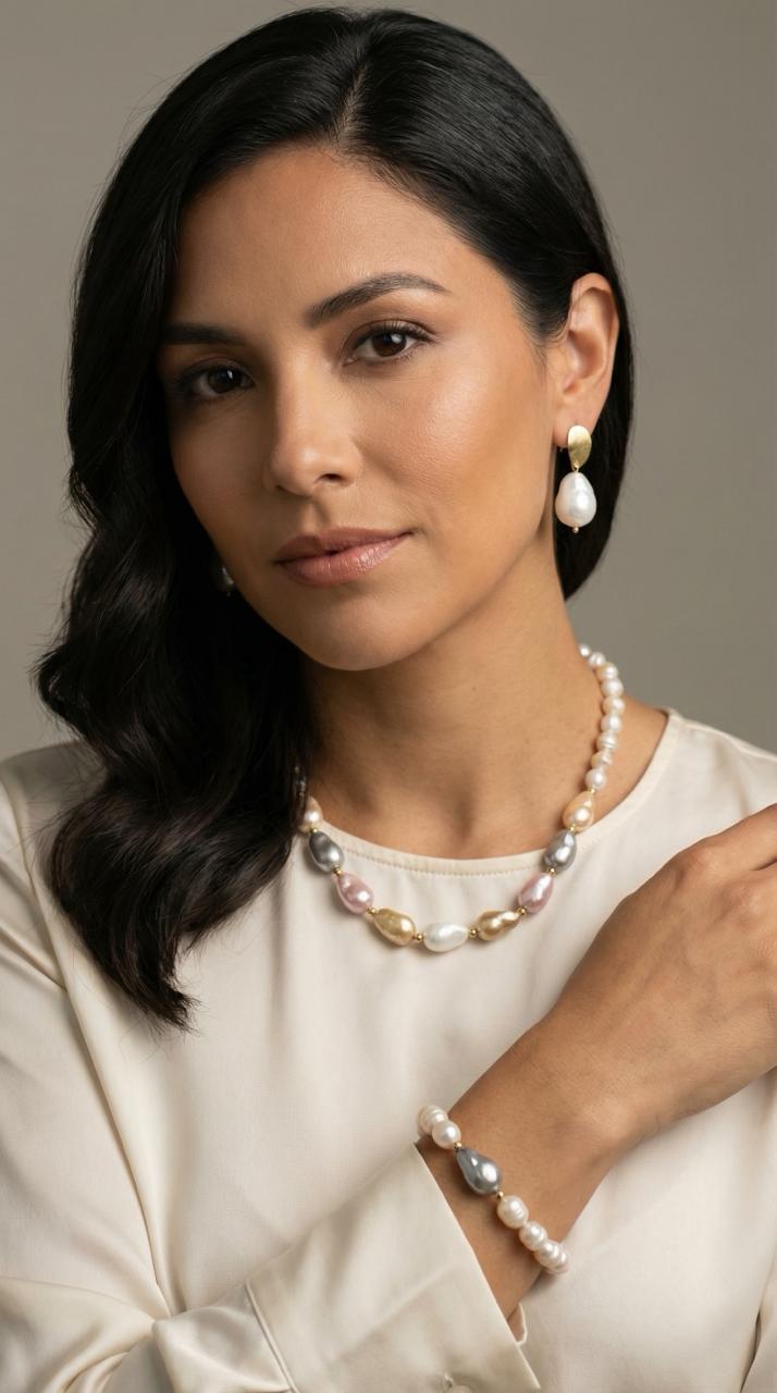 Collar de Perlas Multicolor con Detalles Dorados