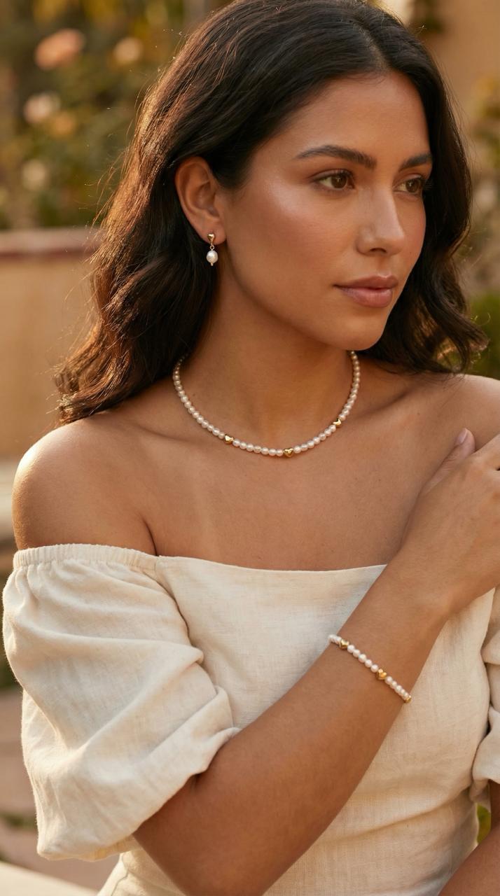 Set Clásico de Perlas con Detalles Dorados