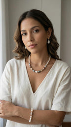 Collar de Perlas Multicolor con Detalles Dorados