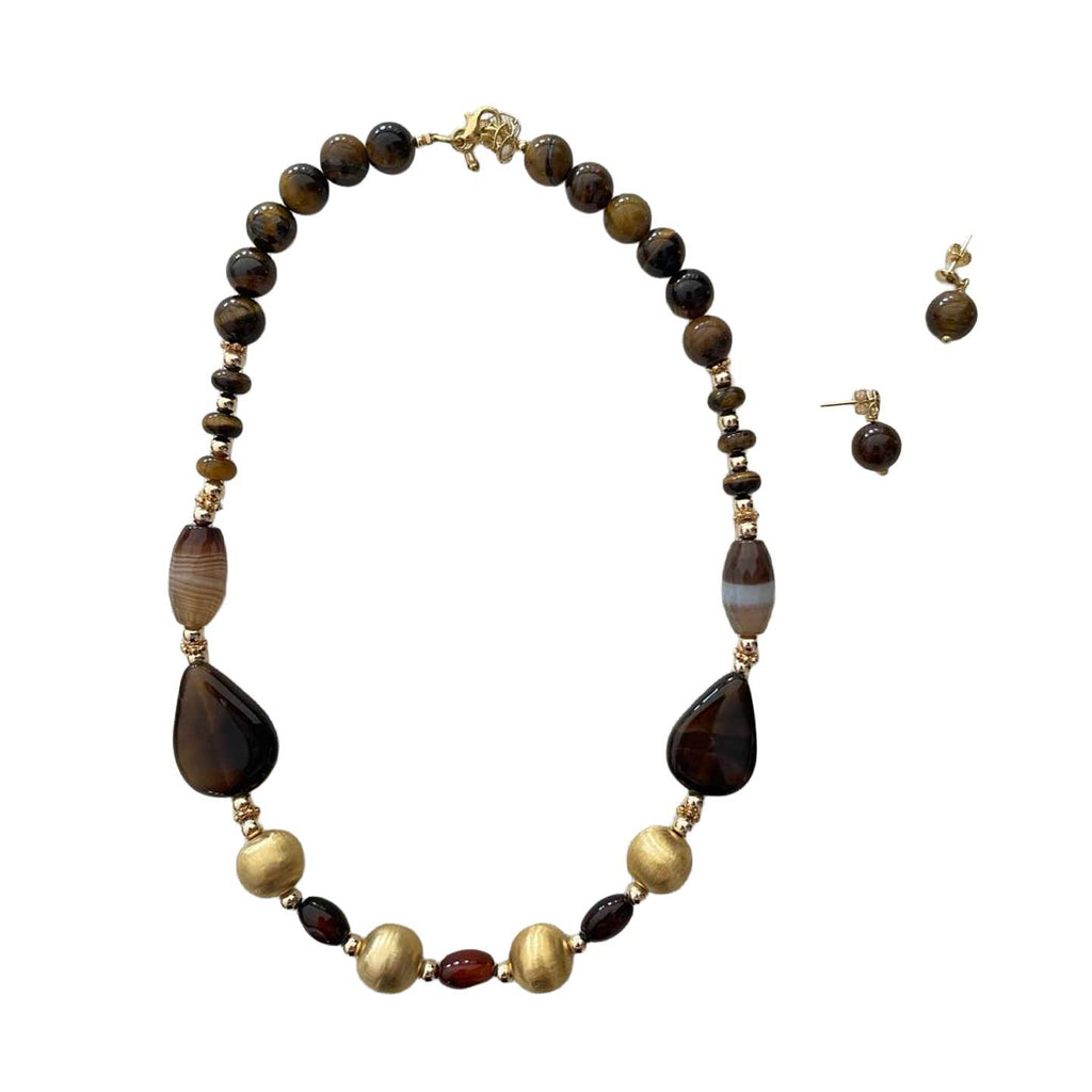 Collar Piedras Tierra con Detalles Dorados